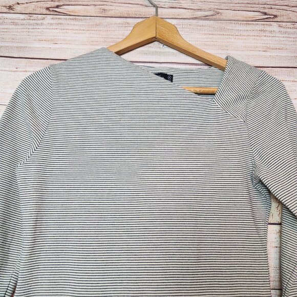 KATE SPADE Saturday Black Gray Asymmetric Neckline Slant Neck Top Size Small - Picture 2 of 13